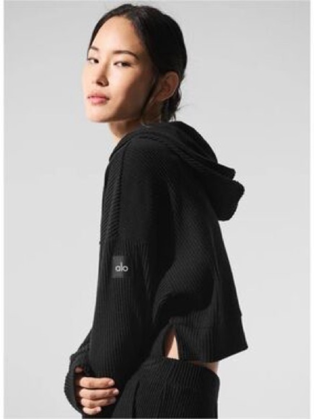 Authentic Alo Muse Ribbed hoodie in black size small